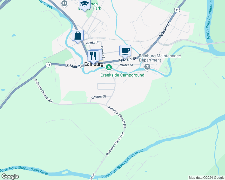 map of restaurants, bars, coffee shops, grocery stores, and more near 101 Massanutten Street in Edinburg