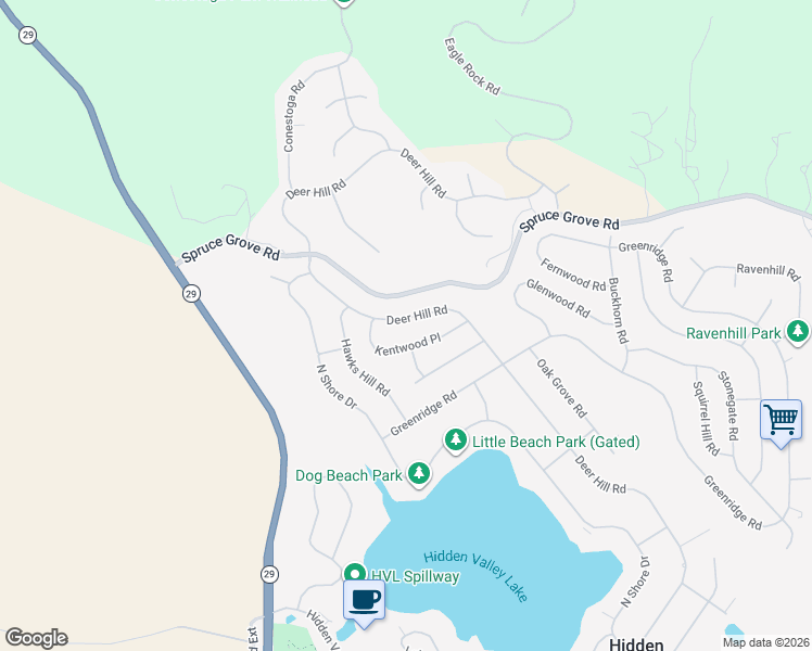 map of restaurants, bars, coffee shops, grocery stores, and more near 18357 Deer Hill Road in Hidden Valley Lake