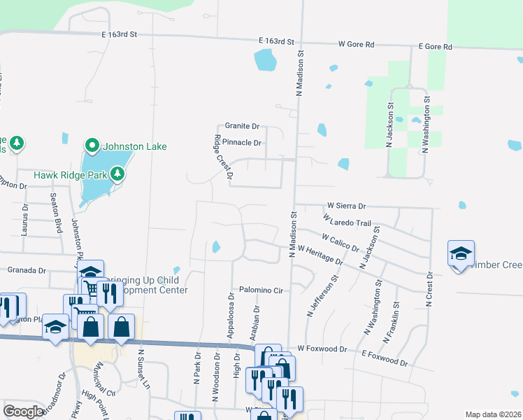 map of restaurants, bars, coffee shops, grocery stores, and more near 418 Buffalo Court in Raymore