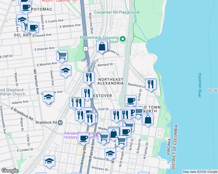 map of restaurants, bars, coffee shops, grocery stores, and more near 101 Independence Avenue Southeast in Washington