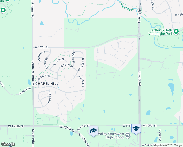 map of restaurants, bars, coffee shops, grocery stores, and more near 17001 Bradshaw Street in Overland Park