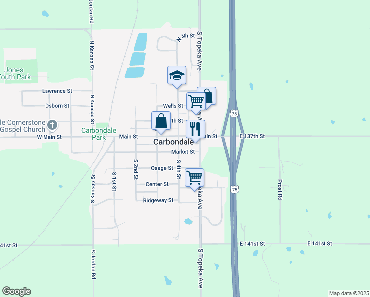 map of restaurants, bars, coffee shops, grocery stores, and more near 412 Market Street in Carbondale