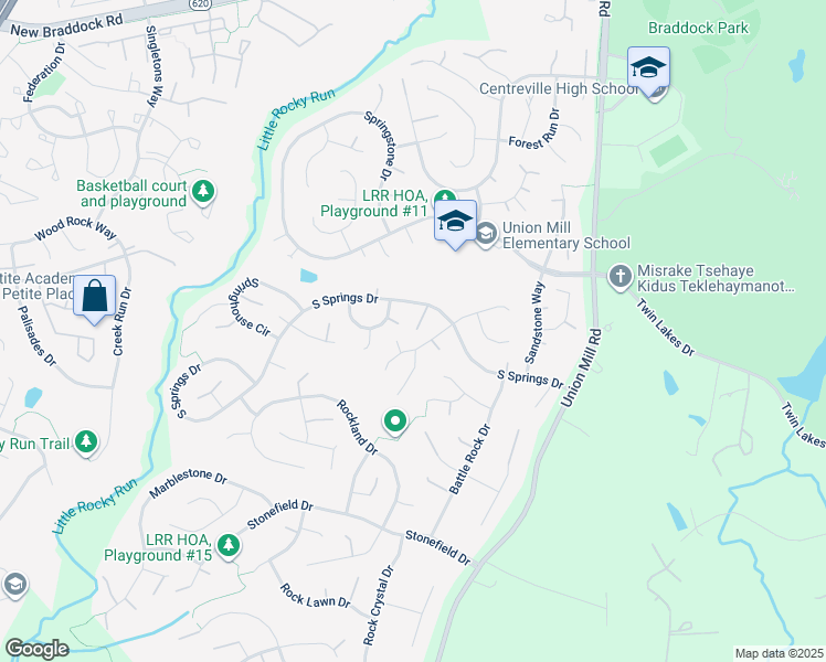 map of restaurants, bars, coffee shops, grocery stores, and more near 13643 South Springs Drive in Clifton