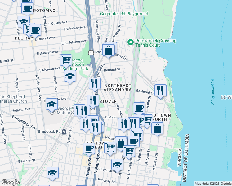 map of restaurants, bars, coffee shops, grocery stores, and more near 101 Independence Avenue Southeast in Washington