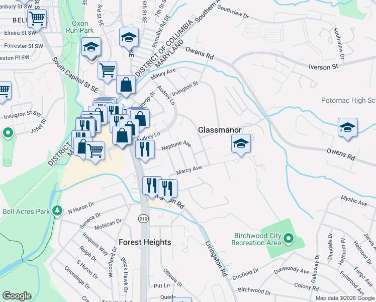 map of restaurants, bars, coffee shops, grocery stores, and more near 101 Independence Avenue Southeast in Washington