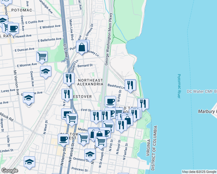 map of restaurants, bars, coffee shops, grocery stores, and more near 101 Independence Avenue Southeast in Washington