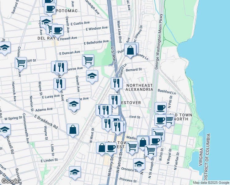 map of restaurants, bars, coffee shops, grocery stores, and more near 101 Independence Avenue Southeast in Washington