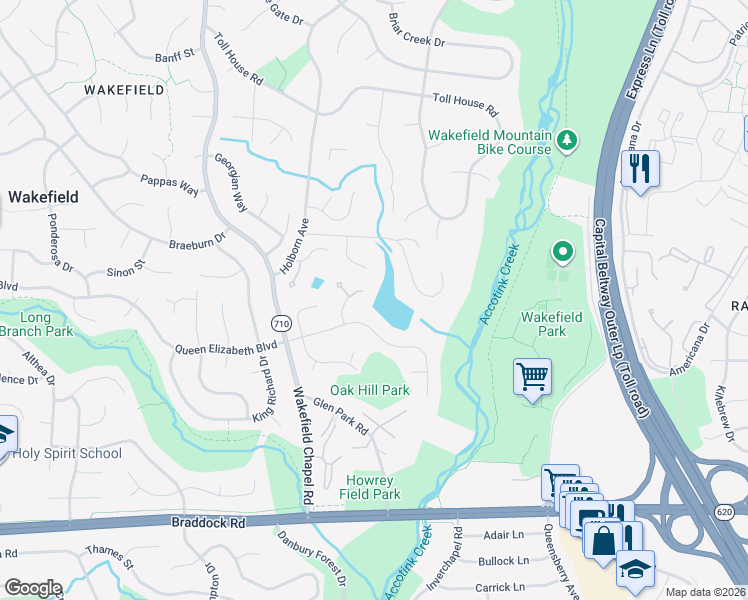 map of restaurants, bars, coffee shops, grocery stores, and more near 4903 Old Well Road in Annandale