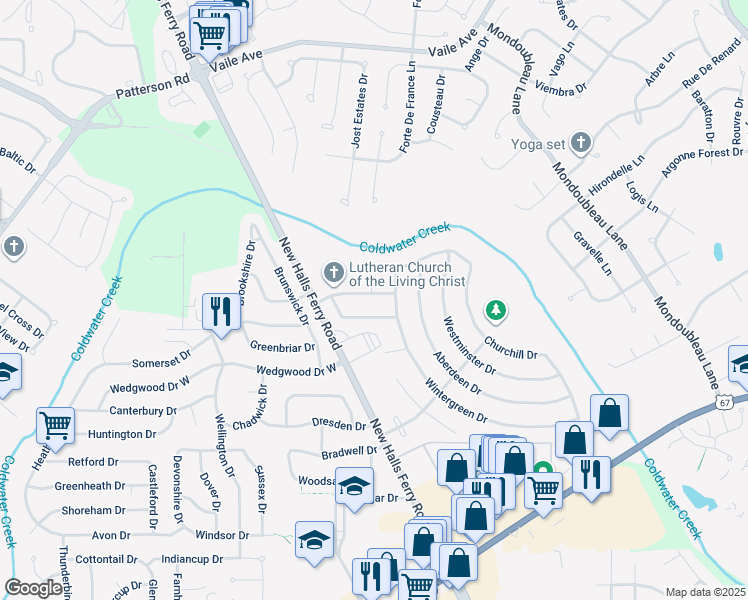 map of restaurants, bars, coffee shops, grocery stores, and more near 2830 Concord Drive in Florissant