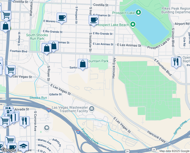 map of restaurants, bars, coffee shops, grocery stores, and more near 905 Hillside Ridge Point in Colorado Springs