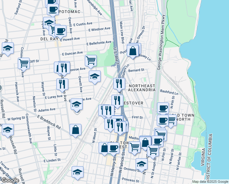 map of restaurants, bars, coffee shops, grocery stores, and more near 101 Independence Avenue Southeast in Washington