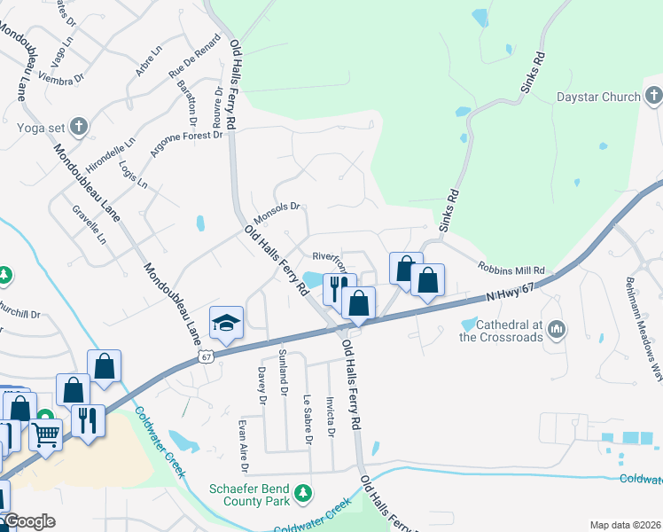 map of restaurants, bars, coffee shops, grocery stores, and more near 4129 Gulf Shore West in Florissant