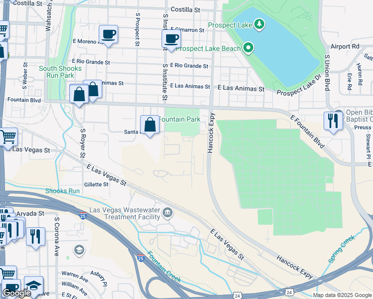map of restaurants, bars, coffee shops, grocery stores, and more near 1070 Transit Drive in Colorado Springs