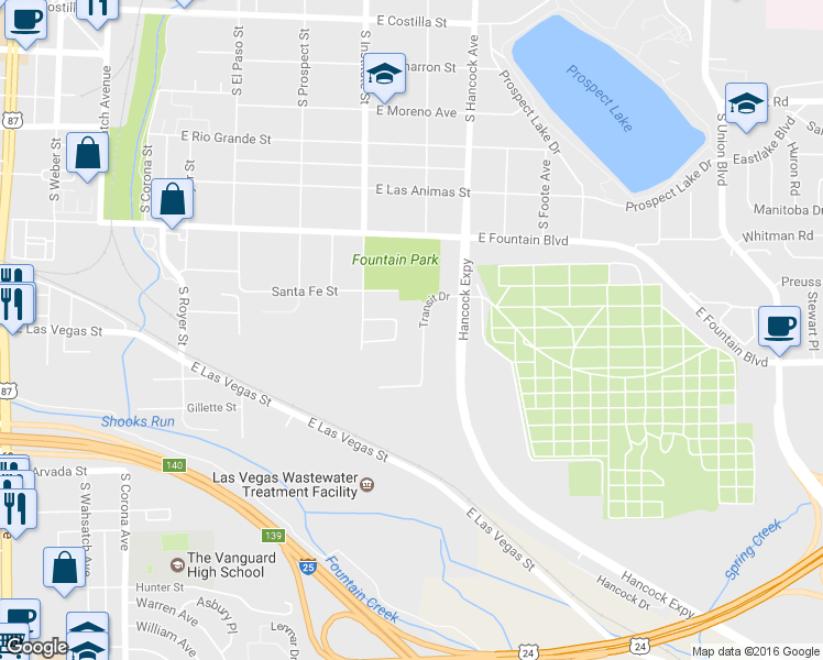 map of restaurants, bars, coffee shops, grocery stores, and more near 1070 Transit Drive in Colorado Springs