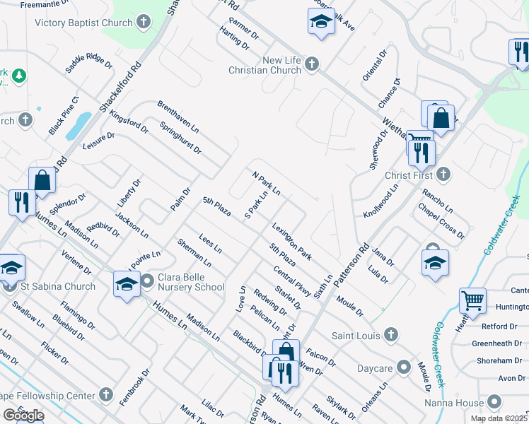 map of restaurants, bars, coffee shops, grocery stores, and more near 945 Lexington Park in Florissant