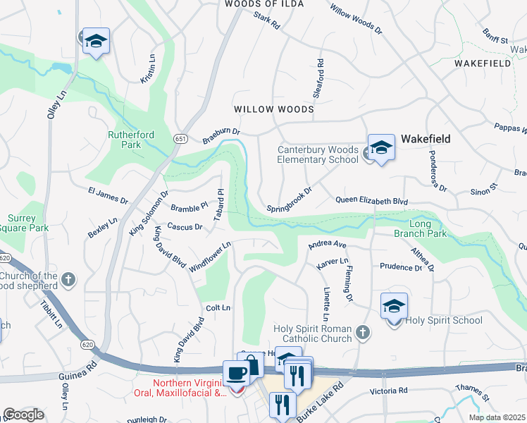 map of restaurants, bars, coffee shops, grocery stores, and more near 4756 Springbrook Drive in Annandale