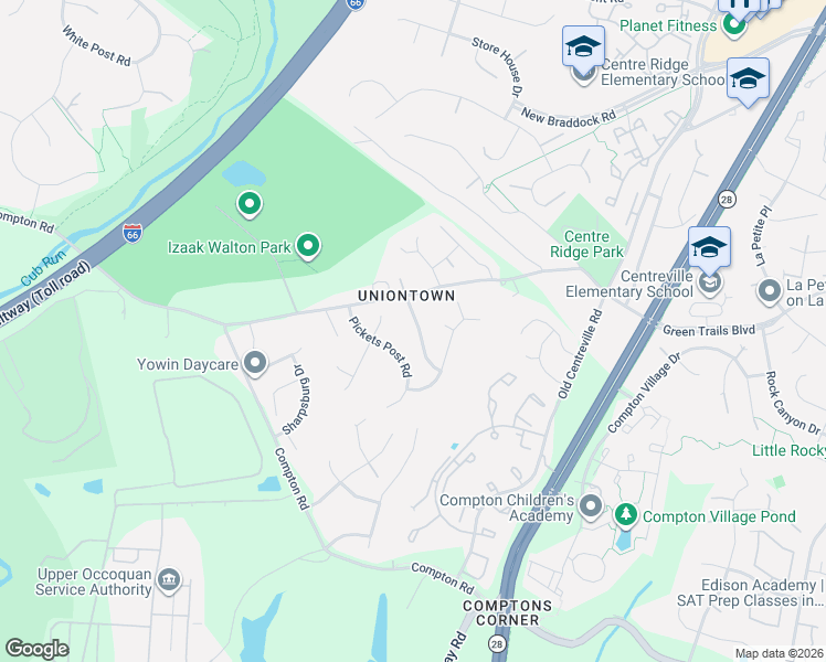 map of restaurants, bars, coffee shops, grocery stores, and more near 6808 Farrahs Cavalry Road in Centreville