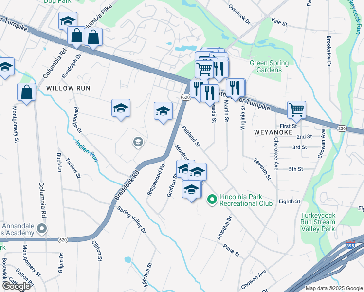 map of restaurants, bars, coffee shops, grocery stores, and more near 6560 Montrose Street in Alexandria