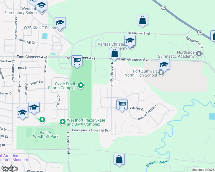 map of restaurants, bars, coffee shops, grocery stores, and more near 21 Lord Edward Court in O'Fallon