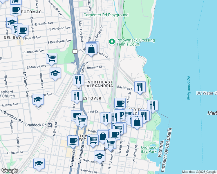 map of restaurants, bars, coffee shops, grocery stores, and more near 101 Independence Avenue Southeast in Washington