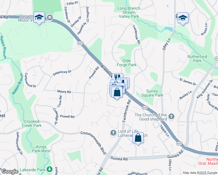 map of restaurants, bars, coffee shops, grocery stores, and more near 4927 McFarland Drive in Fairfax