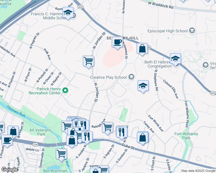 map of restaurants, bars, coffee shops, grocery stores, and more near 782 North Howard Street in Alexandria