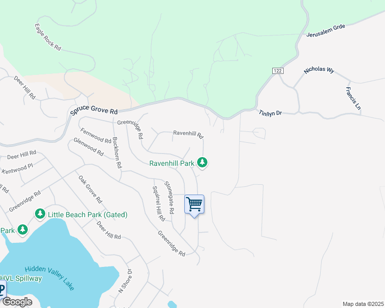 map of restaurants, bars, coffee shops, grocery stores, and more near 19137 Colt Court in Hidden Valley Lake