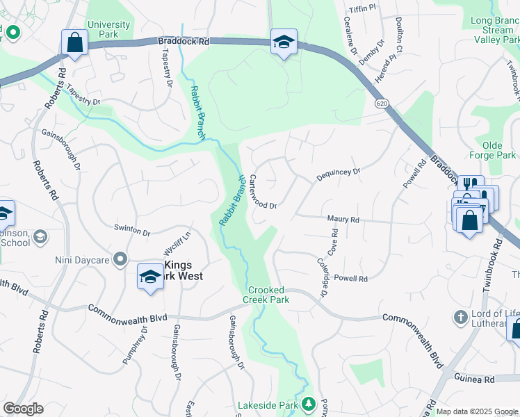 map of restaurants, bars, coffee shops, grocery stores, and more near 9514 Marcus Court in Fairfax