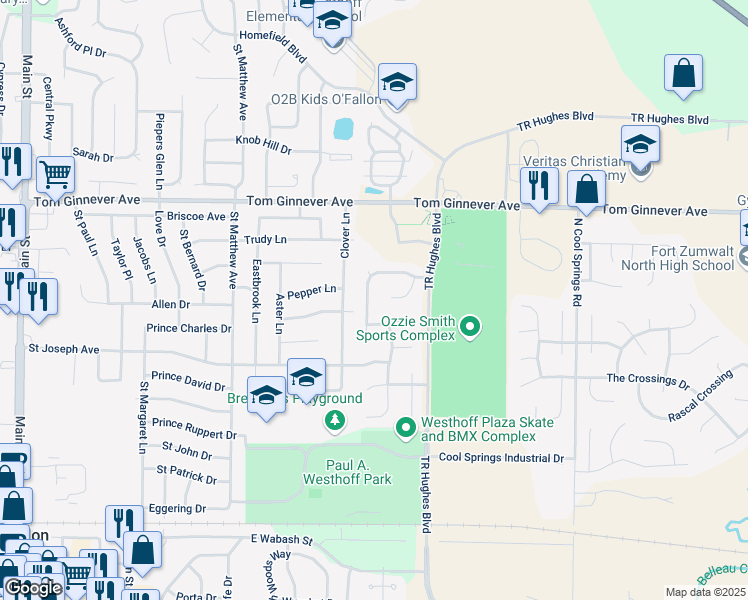 map of restaurants, bars, coffee shops, grocery stores, and more near 730 Diamond Pointe Court in O'Fallon
