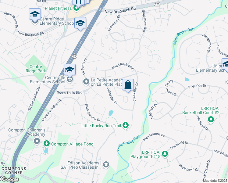 map of restaurants, bars, coffee shops, grocery stores, and more near 6538 Skylemar Trail in Centreville