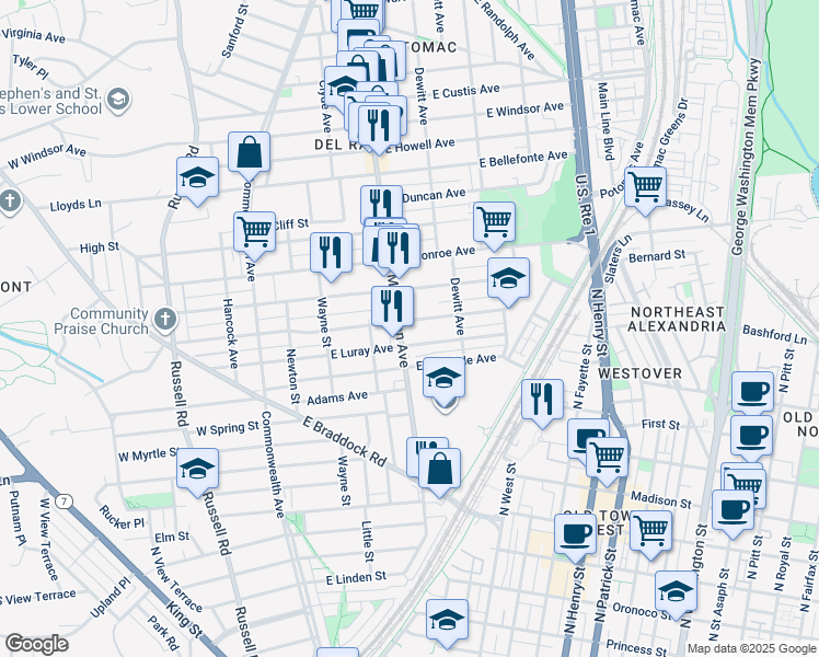 map of restaurants, bars, coffee shops, grocery stores, and more near 101 Independence Avenue Southeast in Washington