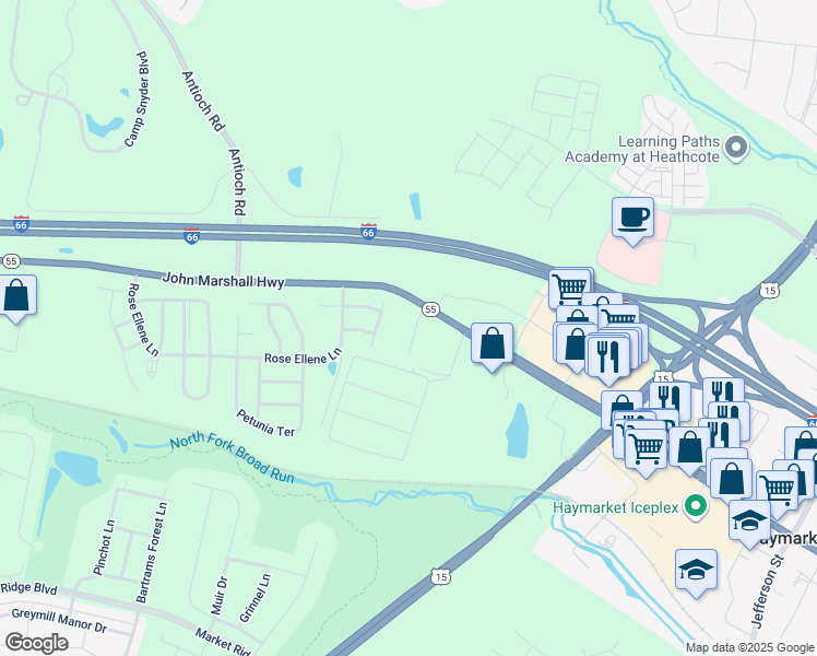 map of restaurants, bars, coffee shops, grocery stores, and more near 6506 Charles Street in Haymarket