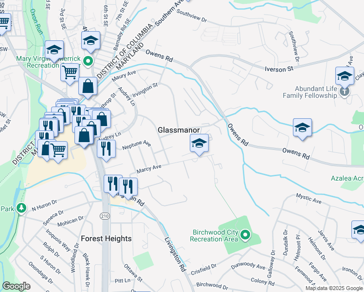 map of restaurants, bars, coffee shops, grocery stores, and more near 1004 Marcy Avenue in Oxon Hill