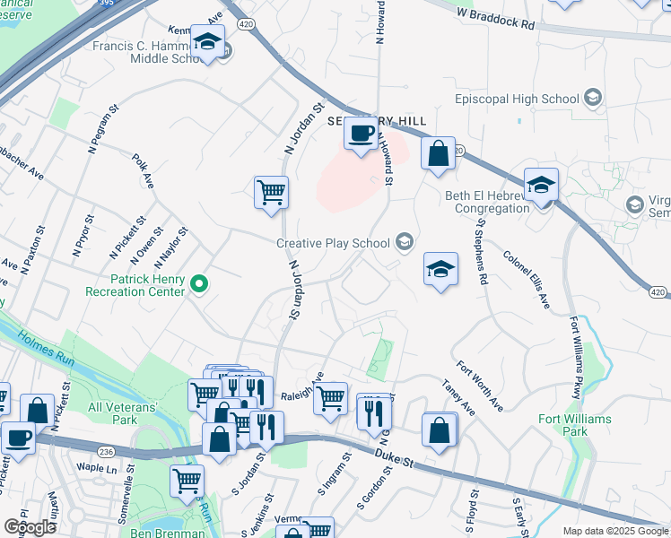 map of restaurants, bars, coffee shops, grocery stores, and more near 784 North Howard Street in Alexandria