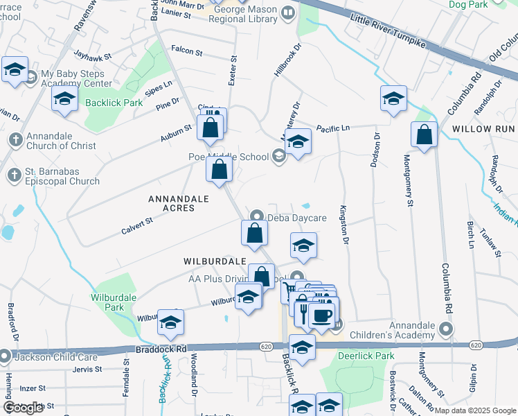 map of restaurants, bars, coffee shops, grocery stores, and more near 4929 Van Walbeek Place in Annandale