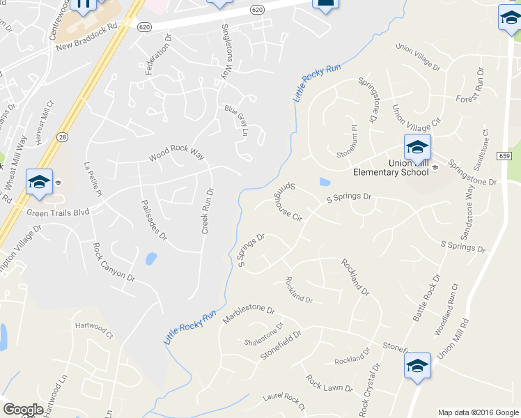 map of restaurants, bars, coffee shops, grocery stores, and more near 13907 Springhouse Ct in Clifton