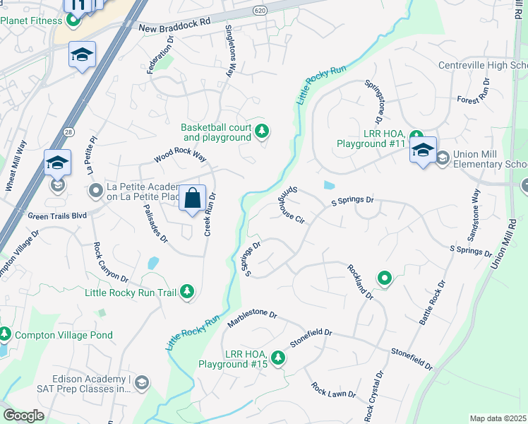 map of restaurants, bars, coffee shops, grocery stores, and more near 13907 Springhouse Ct in Clifton