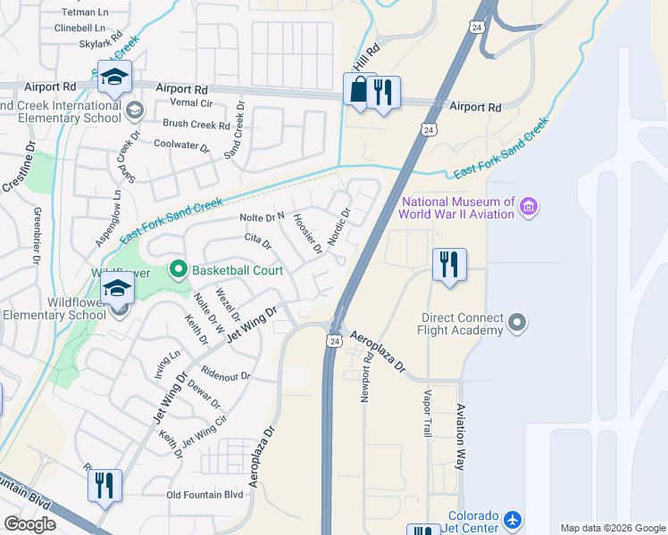 map of restaurants, bars, coffee shops, grocery stores, and more near 966 Brant Hollow Ct in Colorado Springs