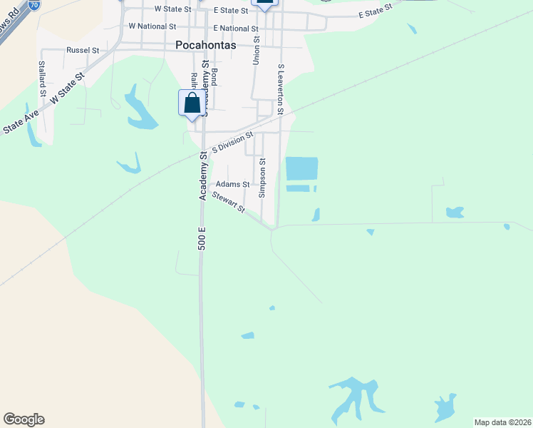 map of restaurants, bars, coffee shops, grocery stores, and more near 910 Stewart Street in Pocahontas