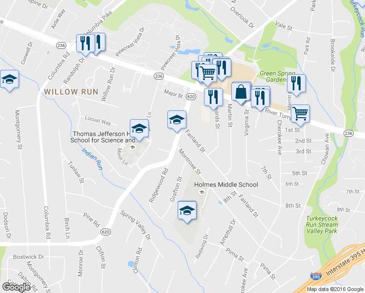 map of restaurants, bars, coffee shops, grocery stores, and more near 6564 Montrose Street in Alexandria