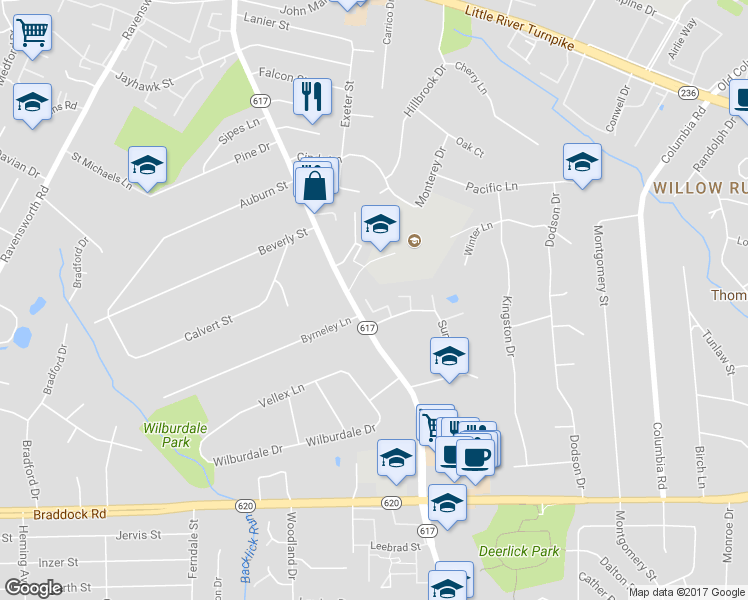 map of restaurants, bars, coffee shops, grocery stores, and more near 4919 Van Walbeek Place in Annandale