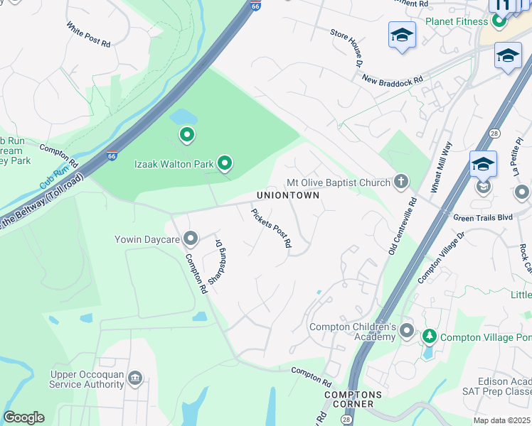 map of restaurants, bars, coffee shops, grocery stores, and more near 6808 Massaponax Place in Centreville