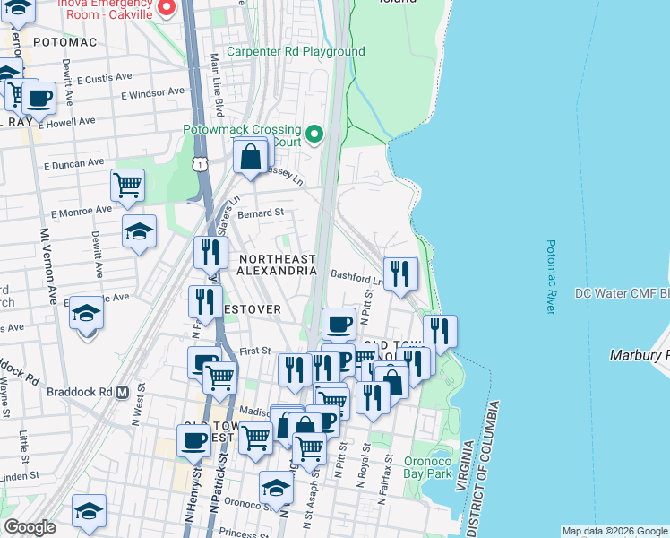 map of restaurants, bars, coffee shops, grocery stores, and more near 101 Independence Avenue Southeast in Washington