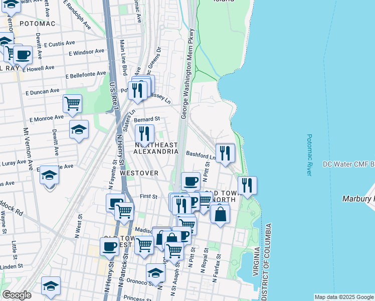 map of restaurants, bars, coffee shops, grocery stores, and more near 101 Independence Avenue Southeast in Washington