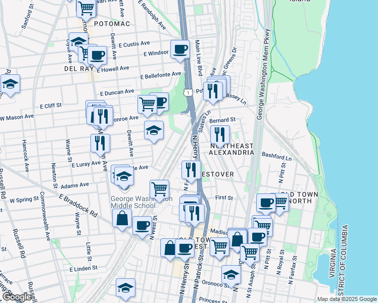 map of restaurants, bars, coffee shops, grocery stores, and more near 101 Independence Avenue Southeast in Washington