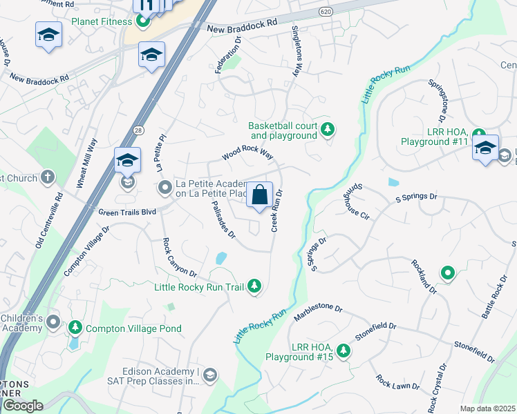 map of restaurants, bars, coffee shops, grocery stores, and more near 14163 Autumn Circle in Centreville