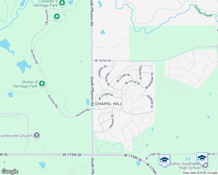 map of restaurants, bars, coffee shops, grocery stores, and more near 16924 Hauser Street in Overland Park