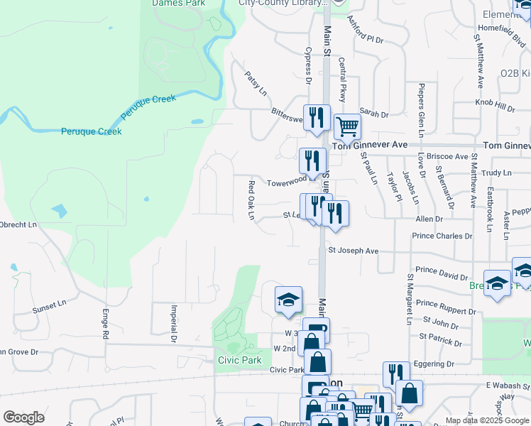 map of restaurants, bars, coffee shops, grocery stores, and more near 209 Saint Leo Drive in O'Fallon