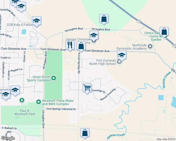 map of restaurants, bars, coffee shops, grocery stores, and more near 712 Sterling Ridge Drive in O'Fallon