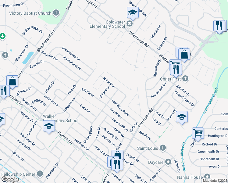 map of restaurants, bars, coffee shops, grocery stores, and more near 2565 Grants Parkway in Florissant